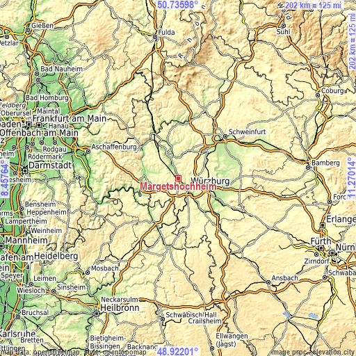 Topographic map of Margetshöchheim