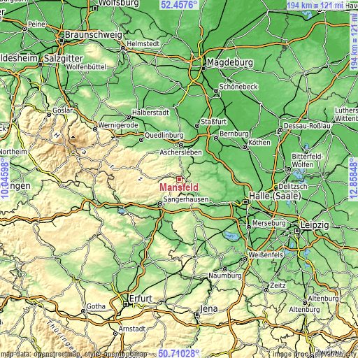 Topographic map of Mansfeld