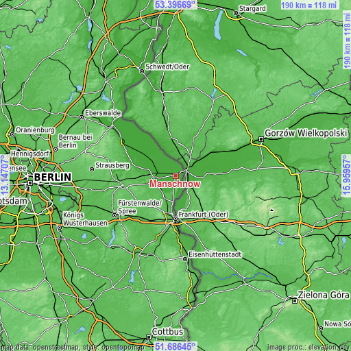 Topographic map of Manschnow