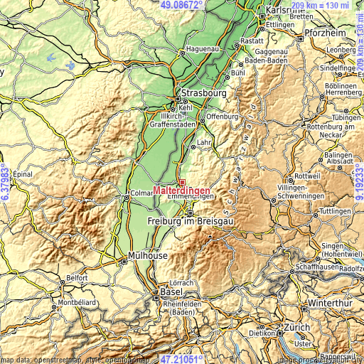 Topographic map of Malterdingen