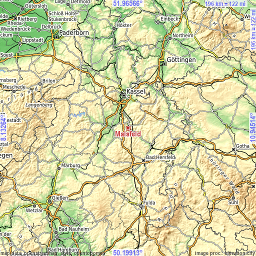 Topographic map of Malsfeld