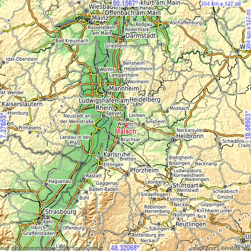 Topographic map of Malsch