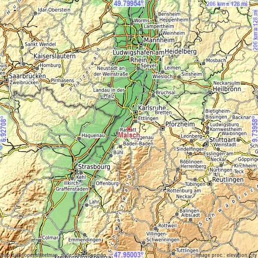 Topographic map of Malsch