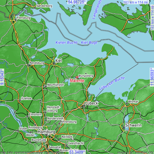 Topographic map of Malente