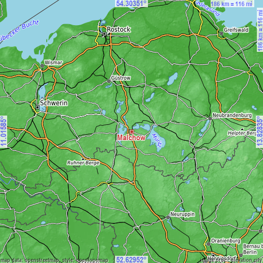 Topographic map of Malchow