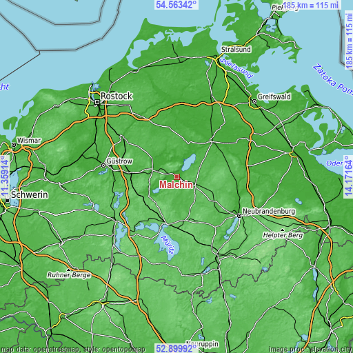 Topographic map of Malchin