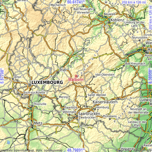 Topographic map of Malborn