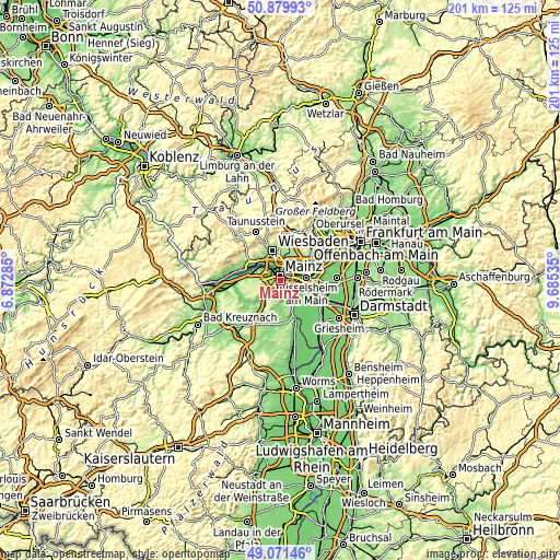 Topographic map of Mainz