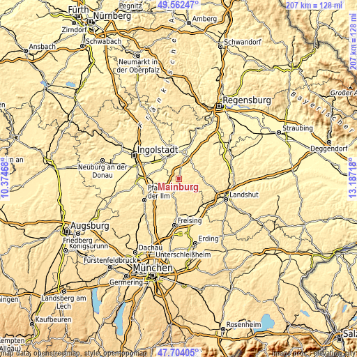 Topographic map of Mainburg