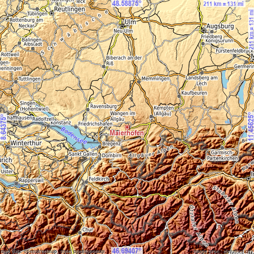 Topographic map of Maierhöfen