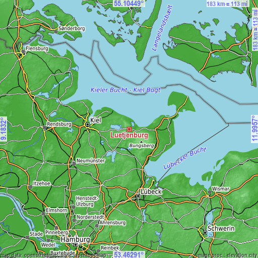 Topographic map of Lütjenburg