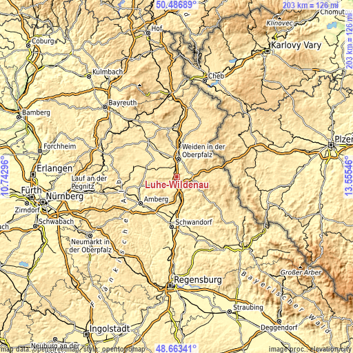 Topographic map of Luhe-Wildenau