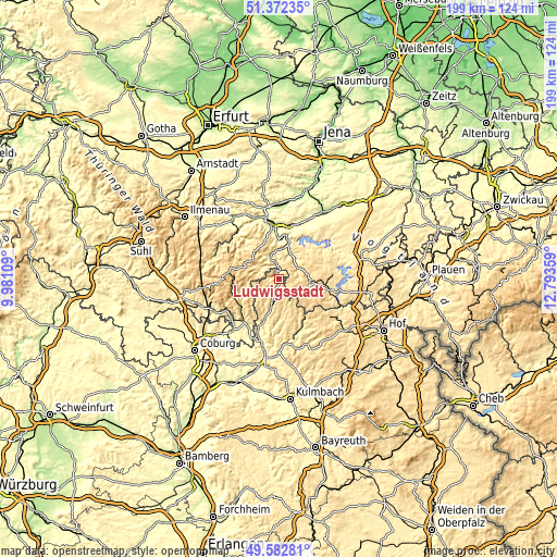 Topographic map of Ludwigsstadt