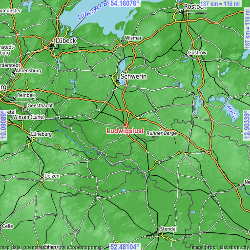 Topographic map of Ludwigslust