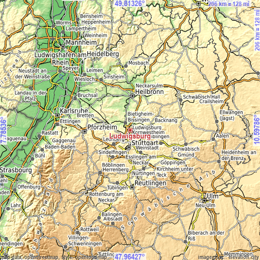 Topographic map of Ludwigsburg