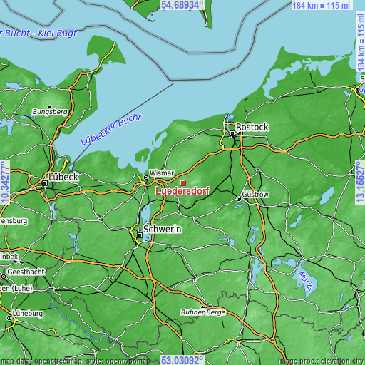 Topographic map of Lüdersdorf