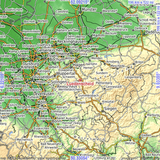 Topographic map of Lüdenscheid