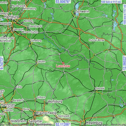 Topographic map of Lüchow