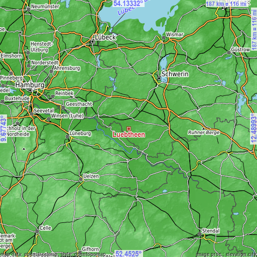 Topographic map of Lübtheen