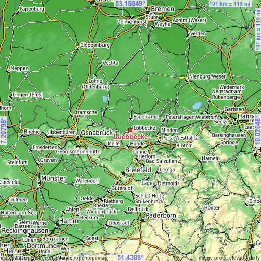 Topographic map of Lübbecke