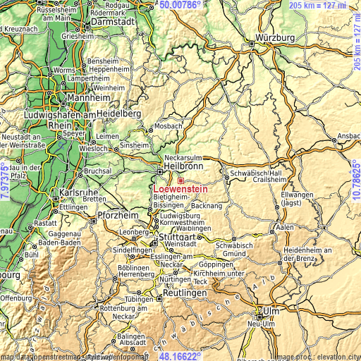 Topographic map of Löwenstein
