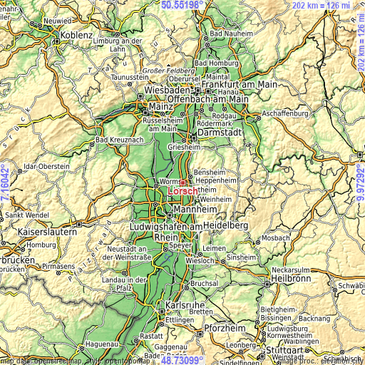 Topographic map of Lorsch