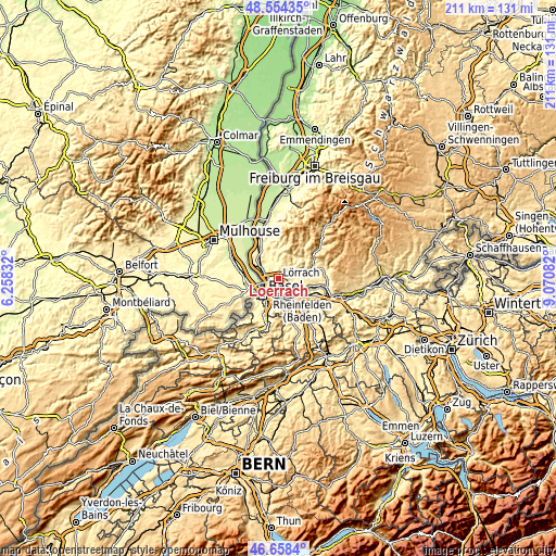 Topographic map of Lörrach