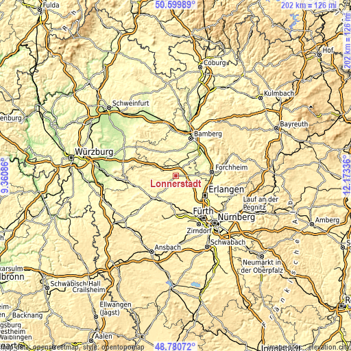 Topographic map of Lonnerstadt
