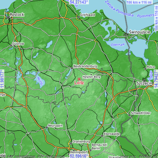 Topographic map of Loitz