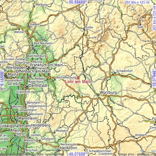 Topographic map of Lohr am Main