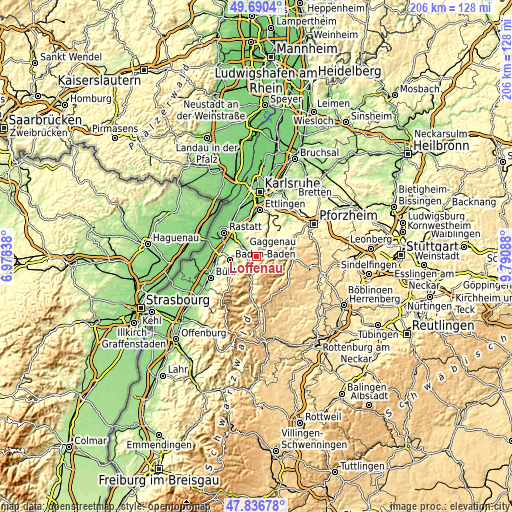 Topographic map of Loffenau