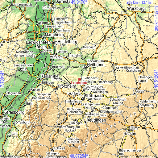 Topographic map of Löchgau
