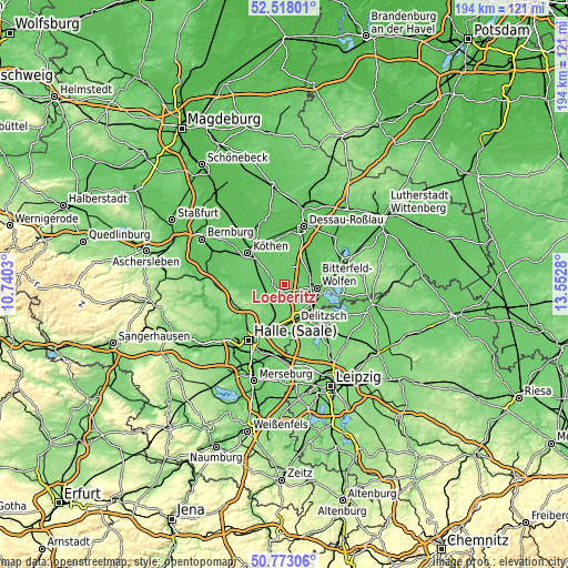 Topographic map of Löberitz