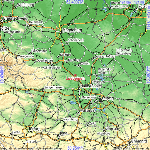 Topographic map of Löbejün