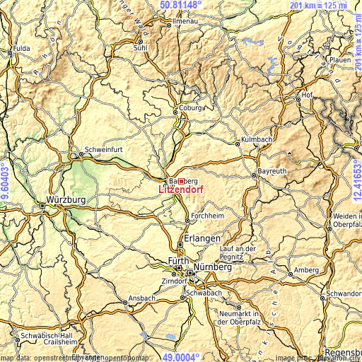 Topographic map of Litzendorf