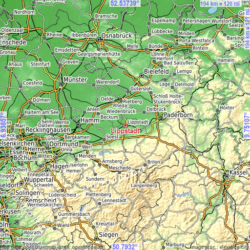 Topographic map of Lippstadt