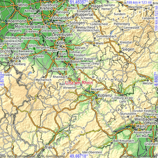 Topographic map of Linz am Rhein