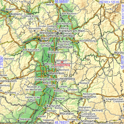 Topographic map of Lindenfels