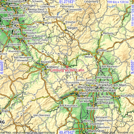 Topographic map of Limburg an der Lahn