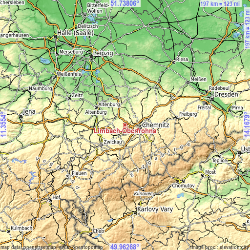 Topographic map of Limbach-Oberfrohna