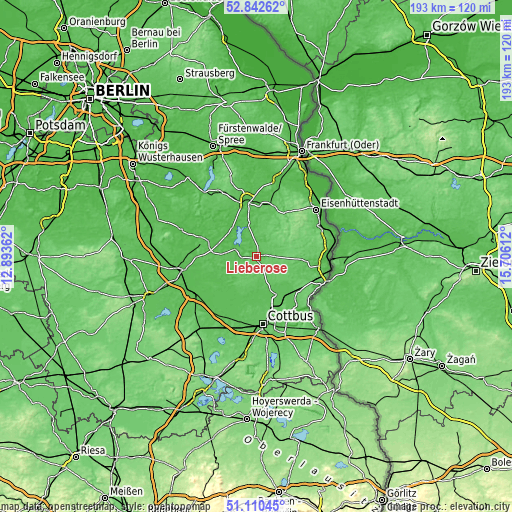 Topographic map of Lieberose