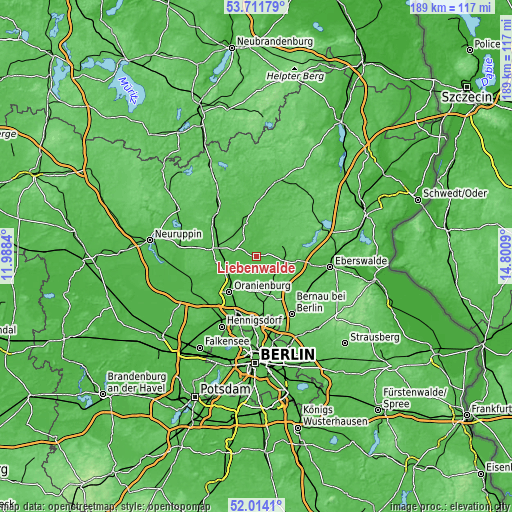 Topographic map of Liebenwalde