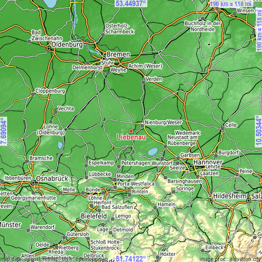 Topographic map of Liebenau