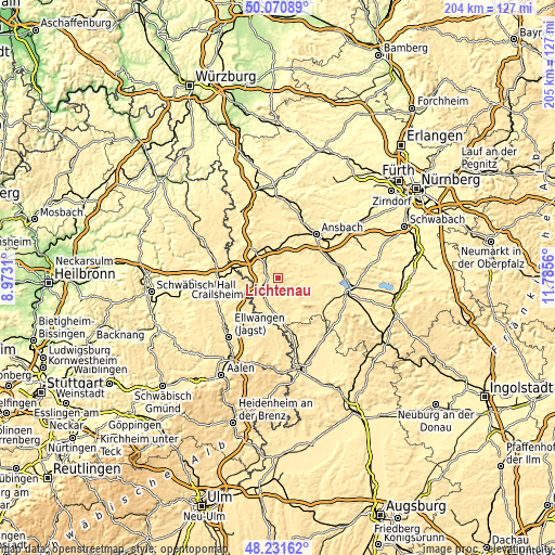 Topographic map of Lichtenau