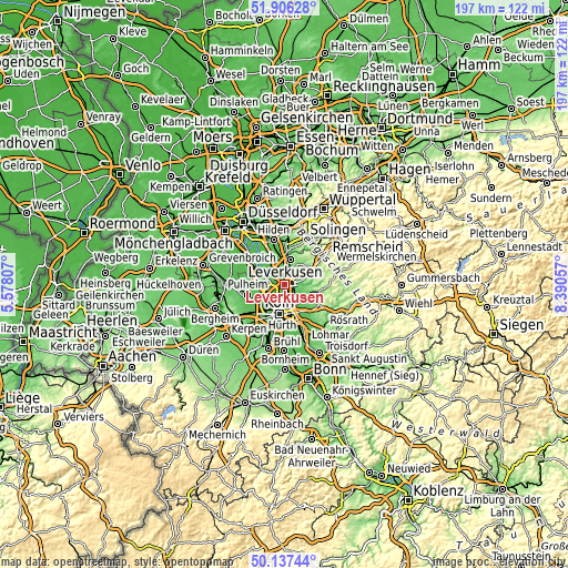 Topographic map of Leverkusen