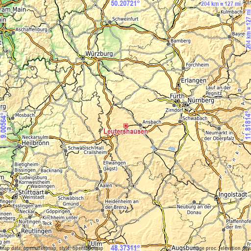 Topographic map of Leutershausen