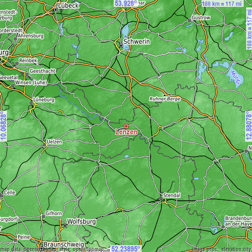 Topographic map of Lenzen