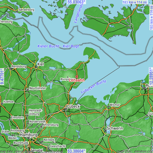 Topographic map of Lensahn