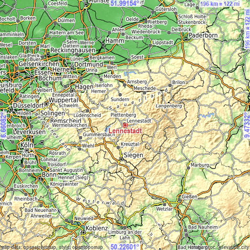 Topographic map of Lennestadt