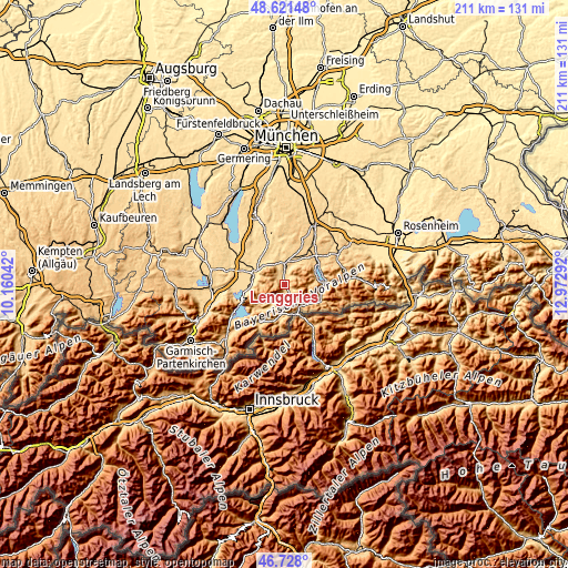 Topographic map of Lenggries